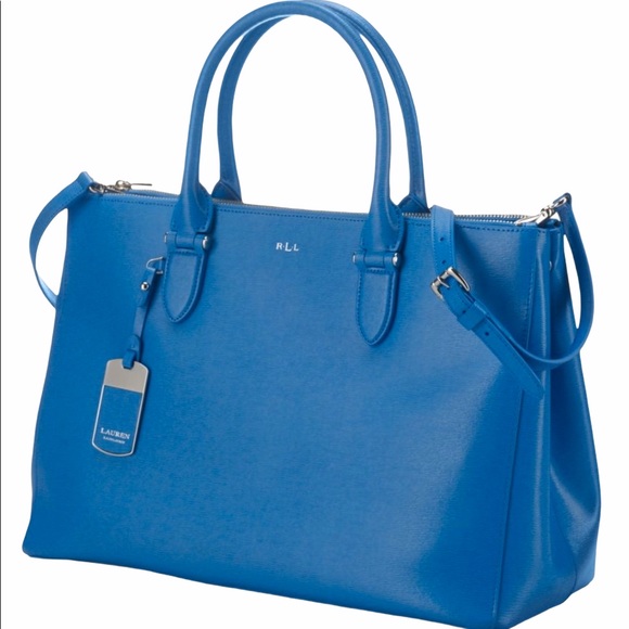 LRL Ralph Lauren ♔ Newbury Double Zip Large Leather Satchel Handbag ♔ Pacific - Picture 7 of 16